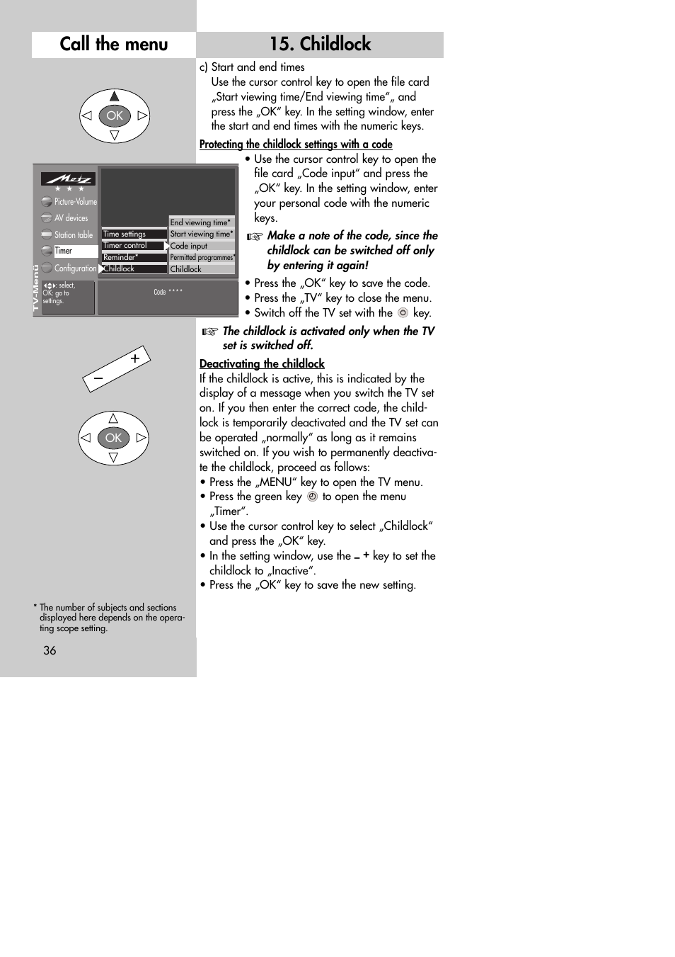 Call the menu 15. childlock | Metz MF 72TK80 User Manual | Page 36 / 88