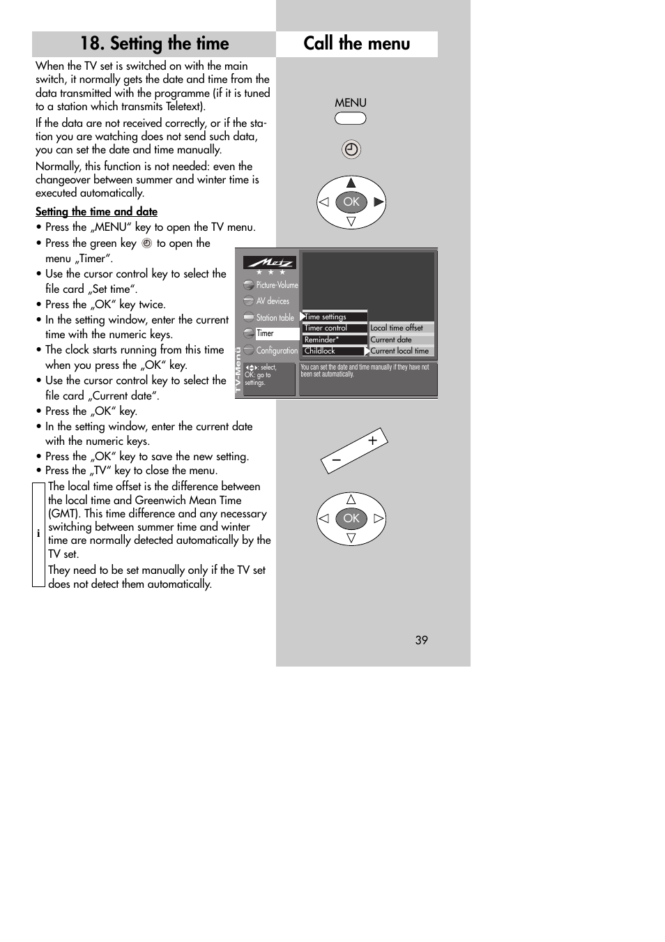 Setting the time call the menu | Metz MF 72TK80 User Manual | Page 39 / 88