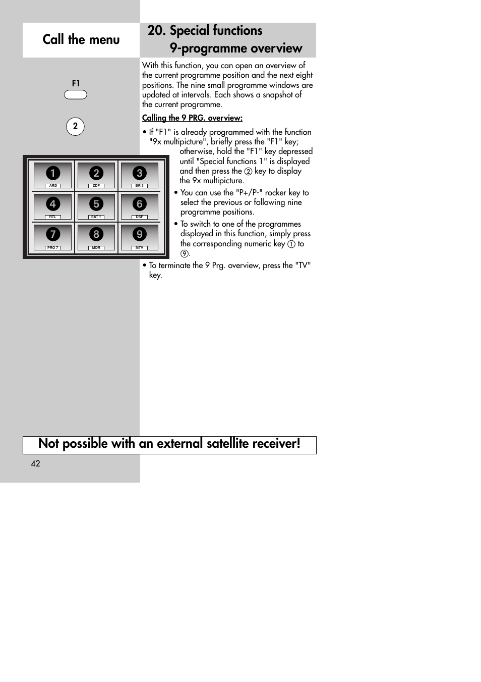 Not possible with an external satellite receiver | Metz MF 72TK80 User Manual | Page 42 / 88