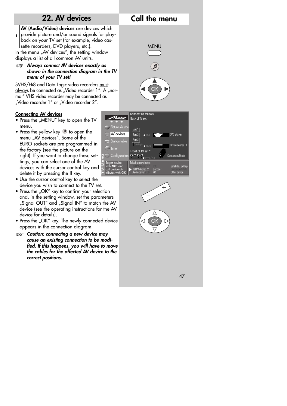 Av devices call the menu | Metz MF 72TK80 User Manual | Page 47 / 88