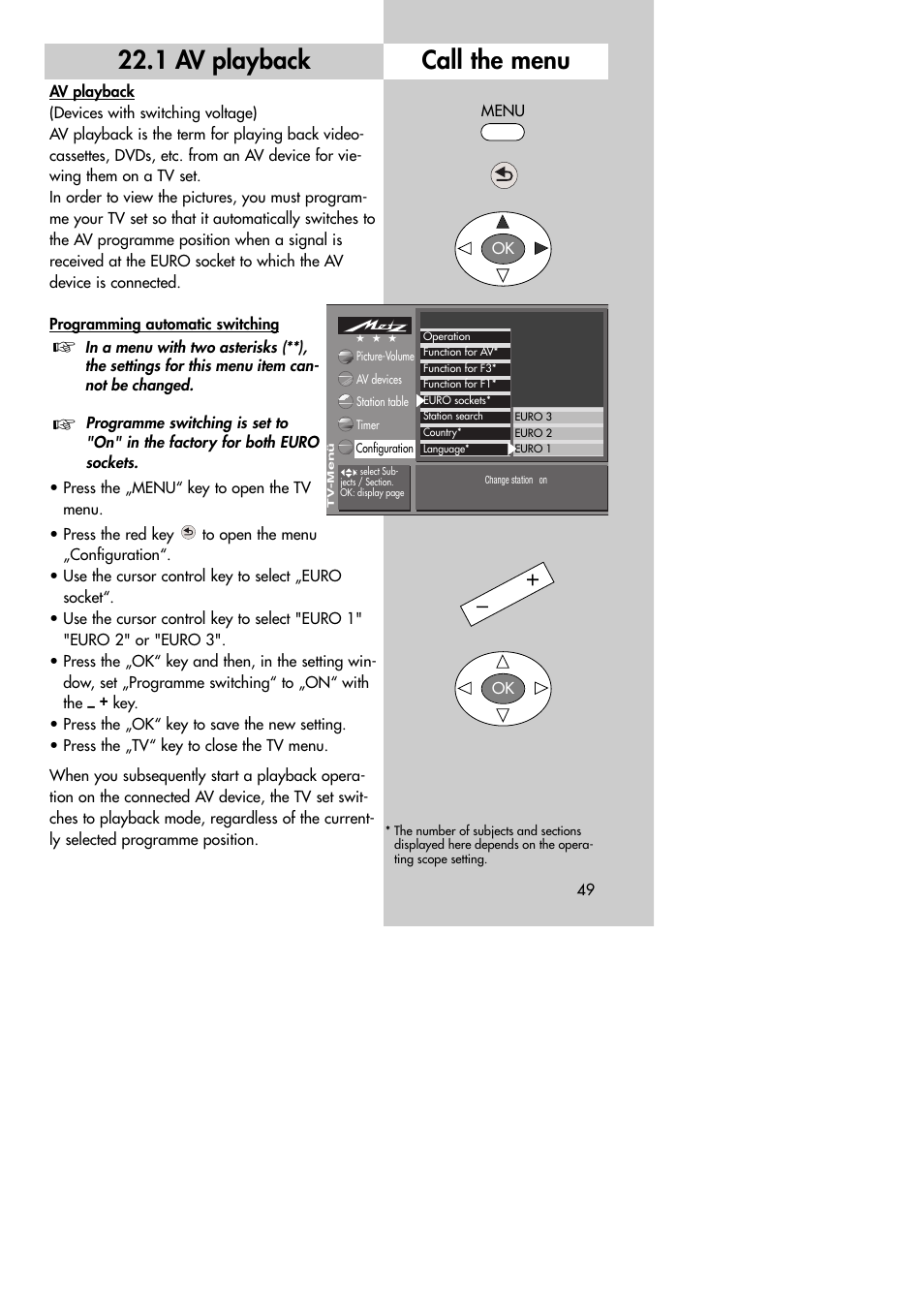 Call the menu, 1 av playback | Metz MF 72TK80 User Manual | Page 49 / 88