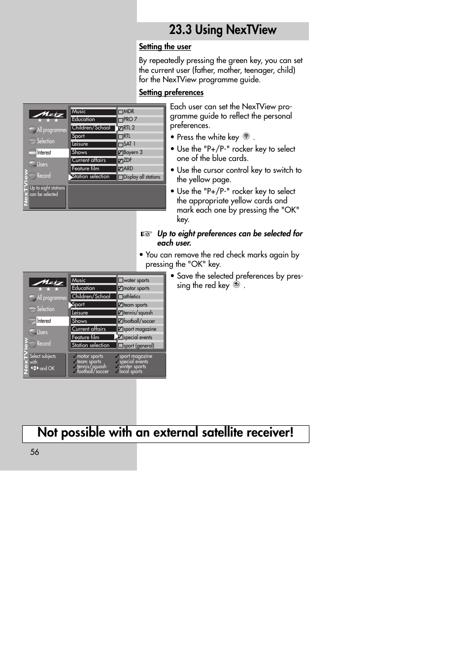 3 using nextview, Not possible with an external satellite receiver | Metz MF 72TK80 User Manual | Page 56 / 88