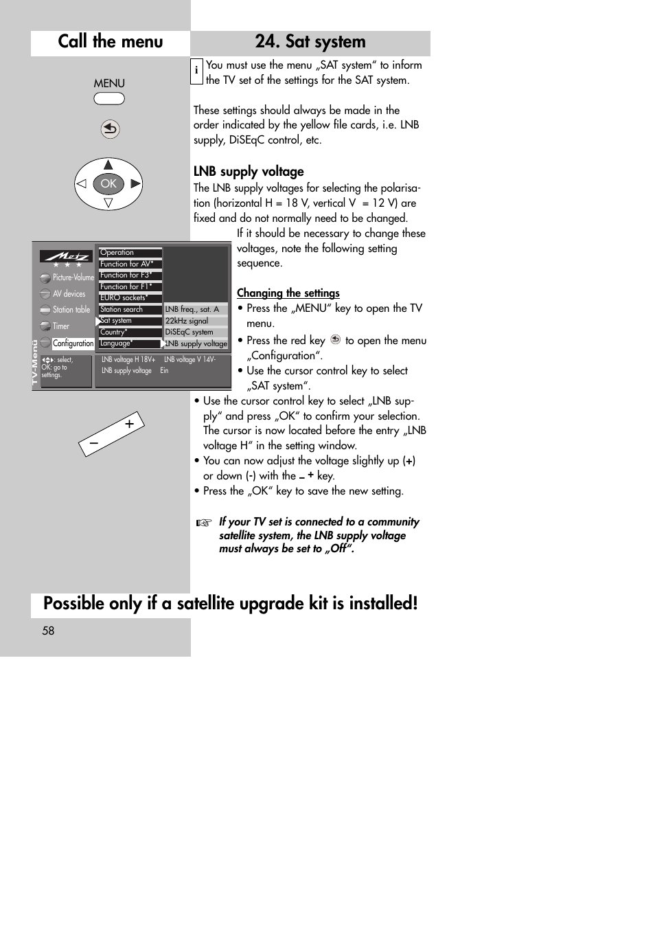 Lnb supply voltage | Metz MF 72TK80 User Manual | Page 58 / 88