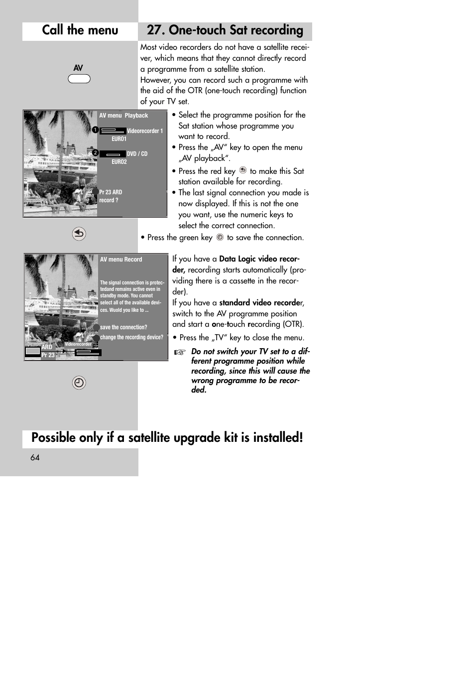 One-touch sat recording | Metz MF 72TK80 User Manual | Page 64 / 88