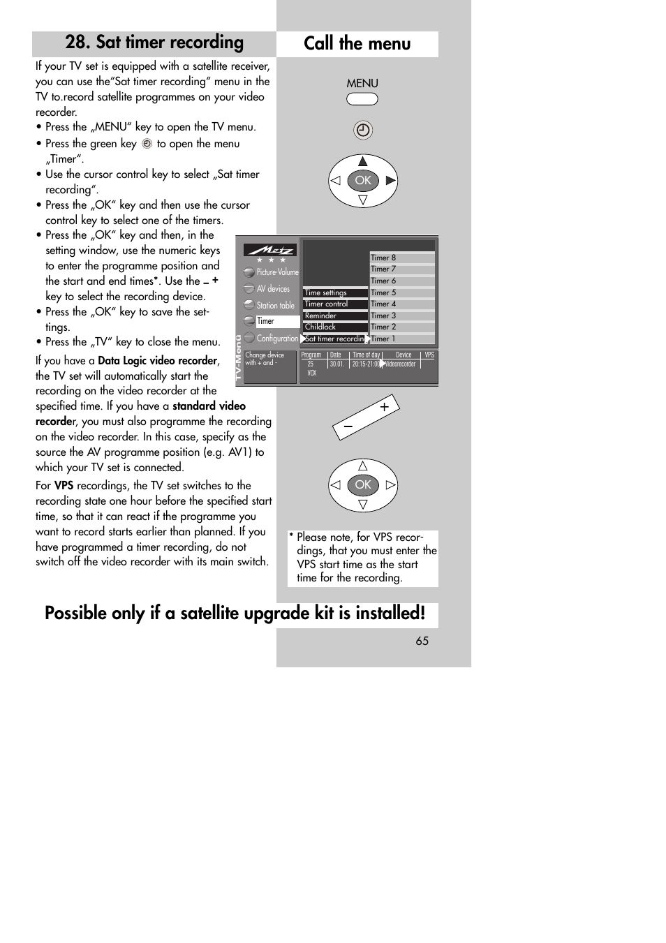 Sat timer recording | Metz MF 72TK80 User Manual | Page 65 / 88