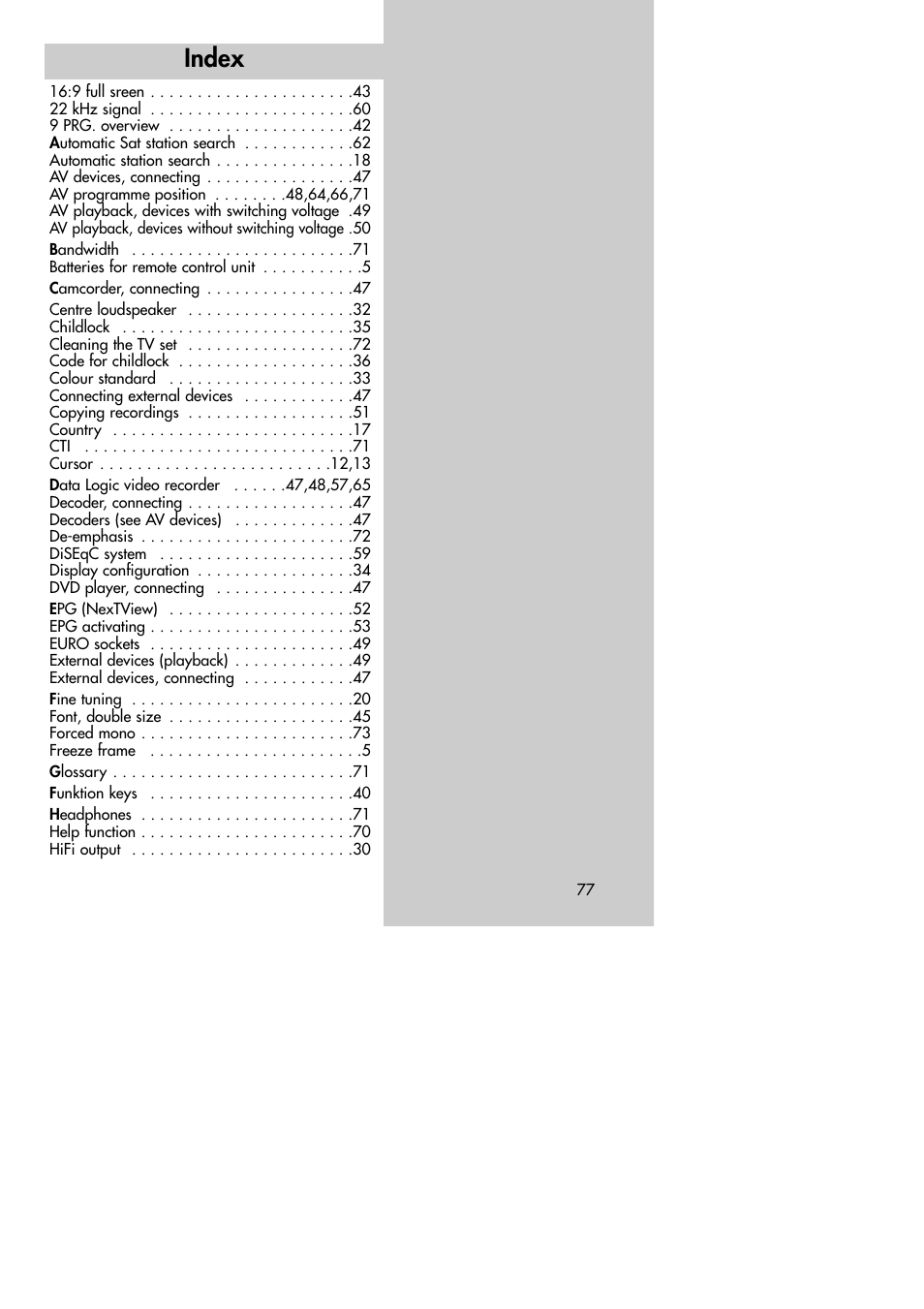 Index | Metz MF 72TK80 User Manual | Page 77 / 88