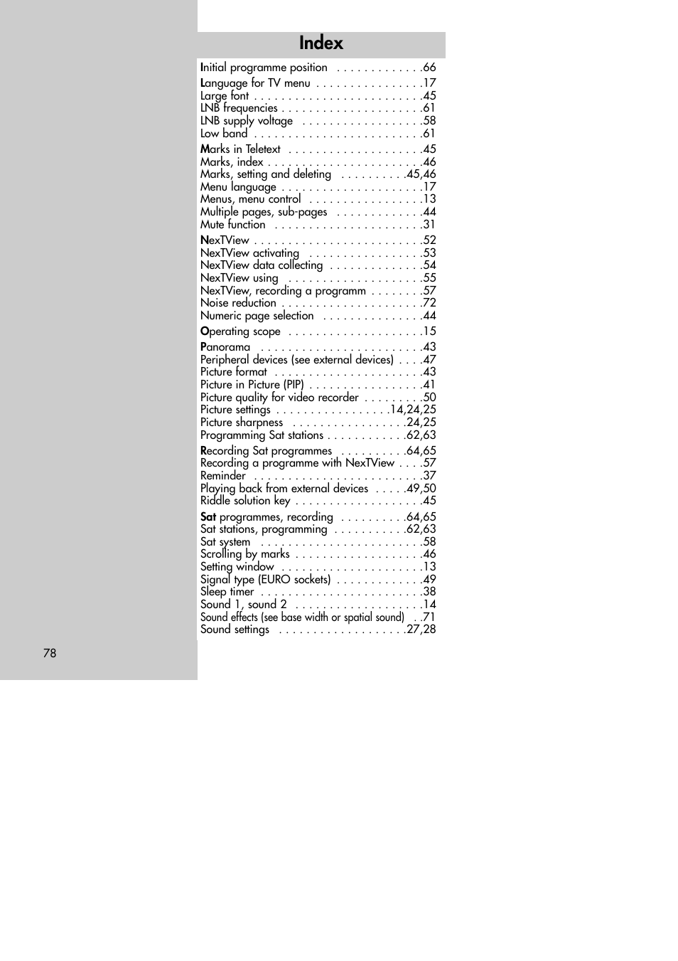 Index | Metz MF 72TK80 User Manual | Page 78 / 88