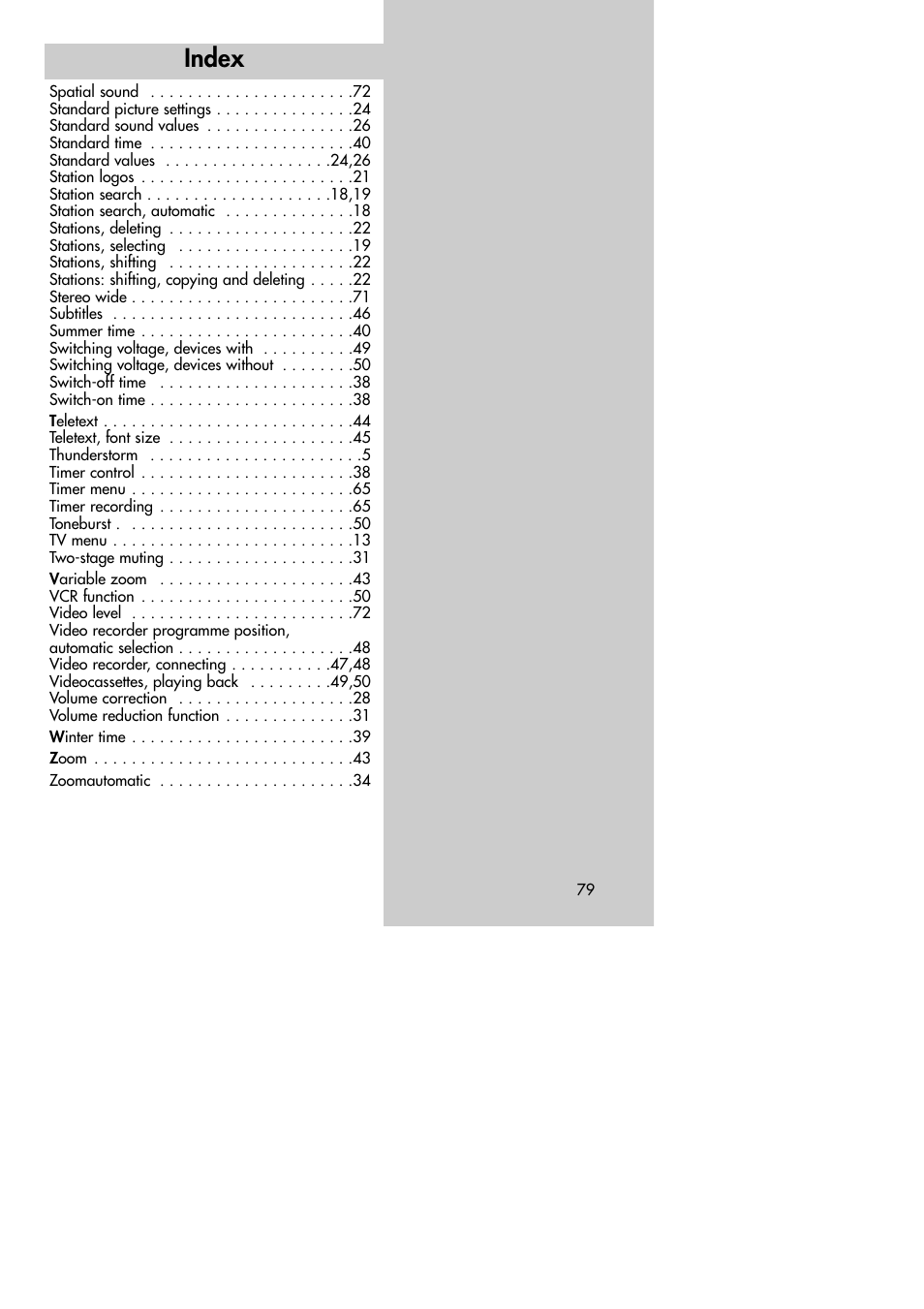 Index | Metz MF 72TK80 User Manual | Page 79 / 88