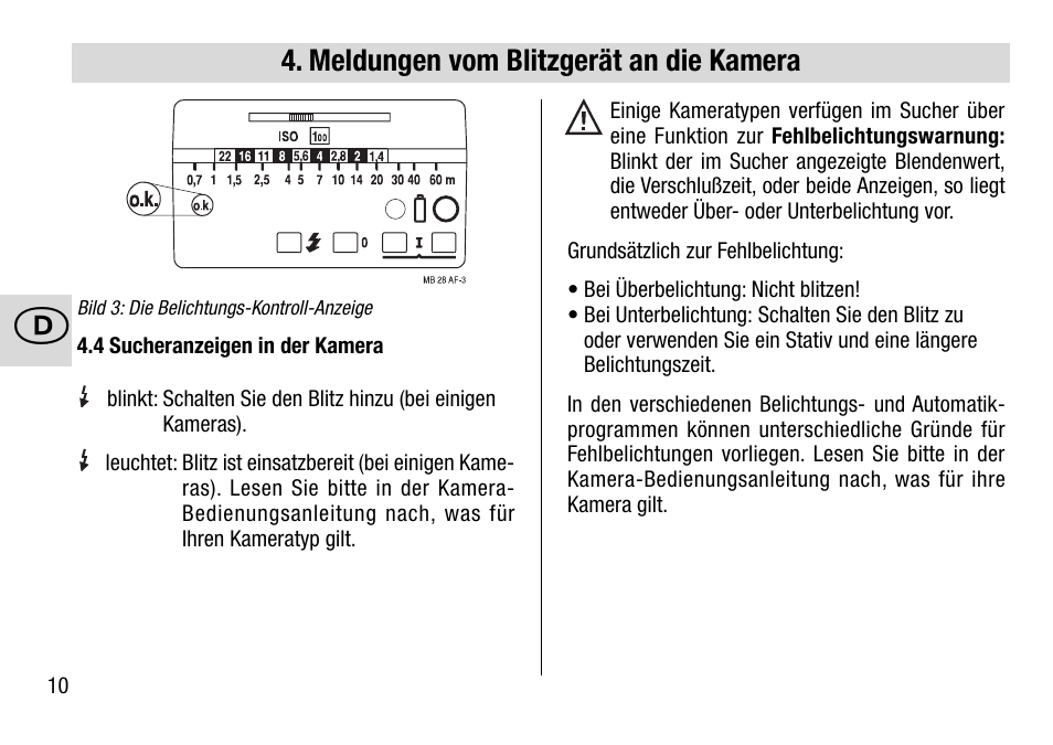 Meldungen vom blitzgerät an die kamera | Metz 28 AF-4 C User Manual | Page 10 / 76