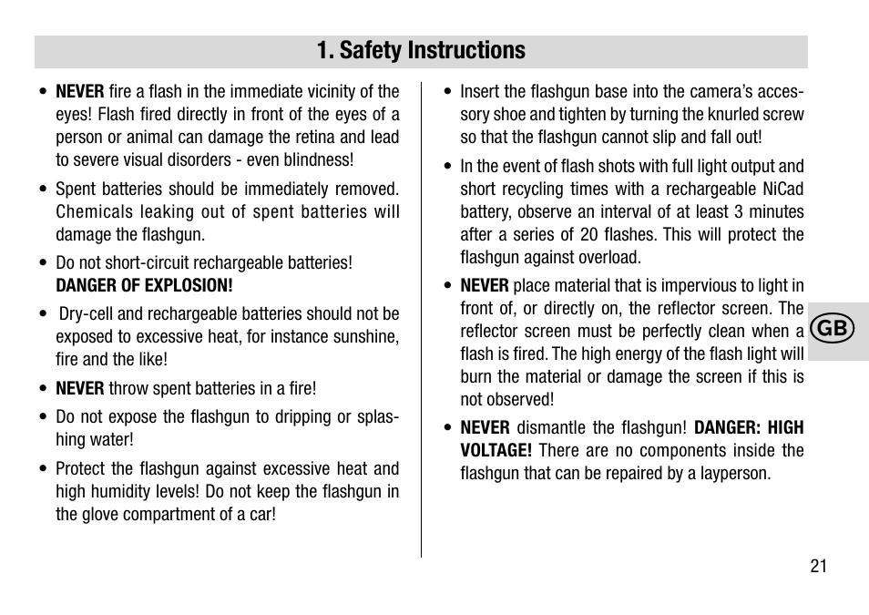 Safety instructions | Metz 28 AF-4 C User Manual | Page 21 / 76