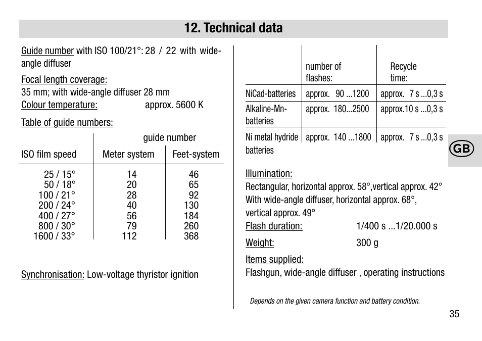 Technical data | Metz 28 AF-4 C User Manual | Page 35 / 76