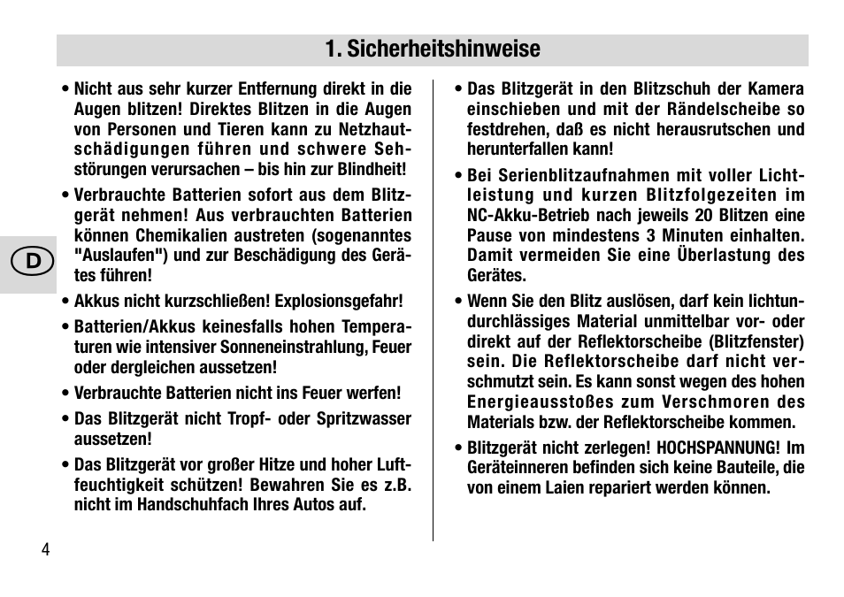 Sicherheitshinweise | Metz 28 AF-4 C User Manual | Page 4 / 76