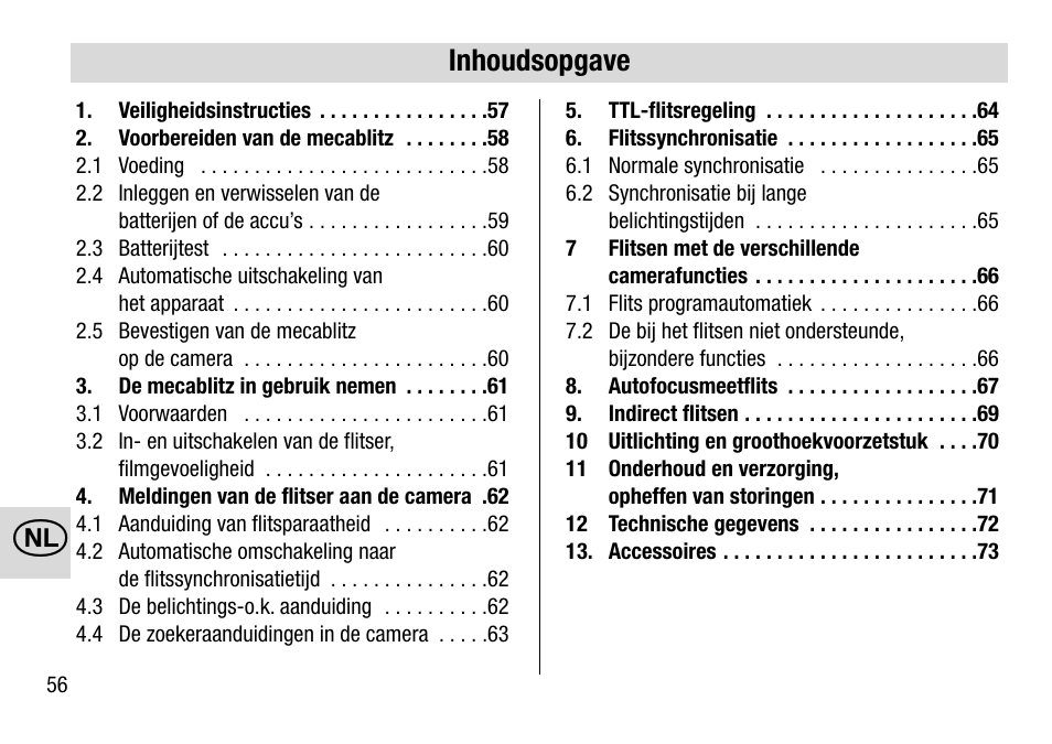 Inhoudsopgave | Metz 28 AF-4 C User Manual | Page 56 / 76