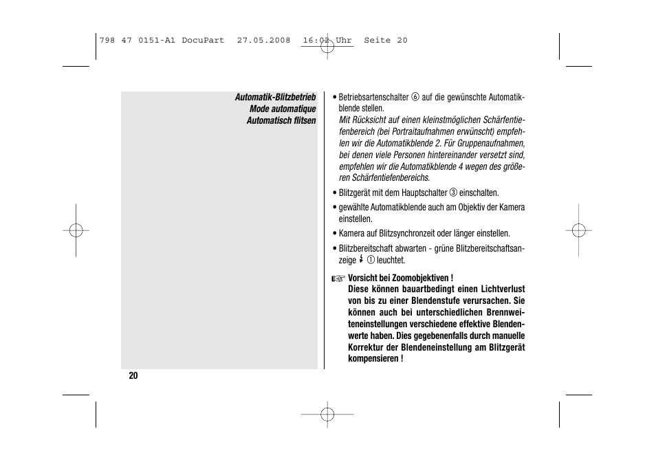 Metz 58 AF-1 P User Manual | Page 20 / 108