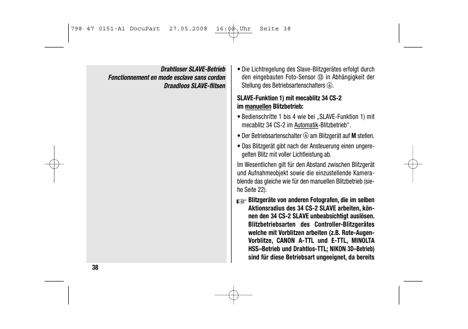 Metz 58 AF-1 P User Manual | Page 38 / 108