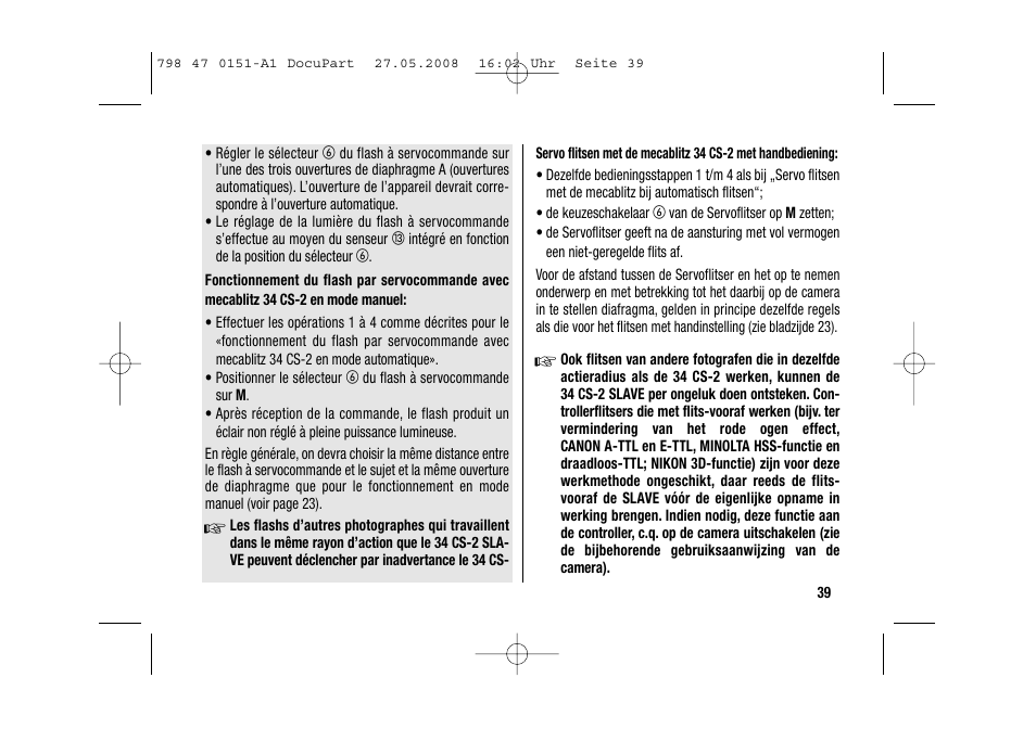 Metz 58 AF-1 P User Manual | Page 39 / 108