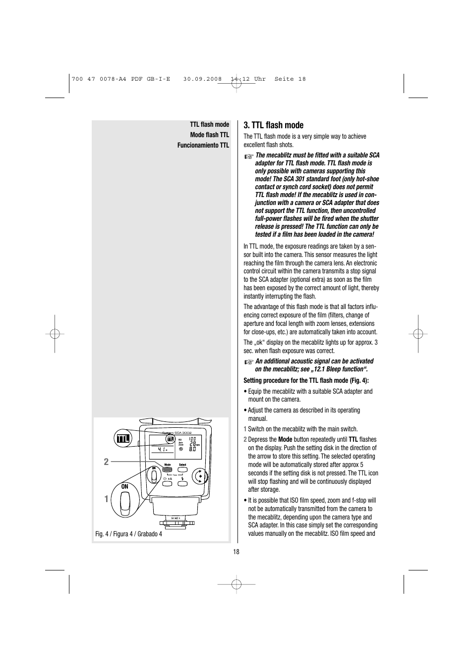 Ttl flash mode | Metz Mecablitz 54 MZ-3 User Manual | Page 18 / 122