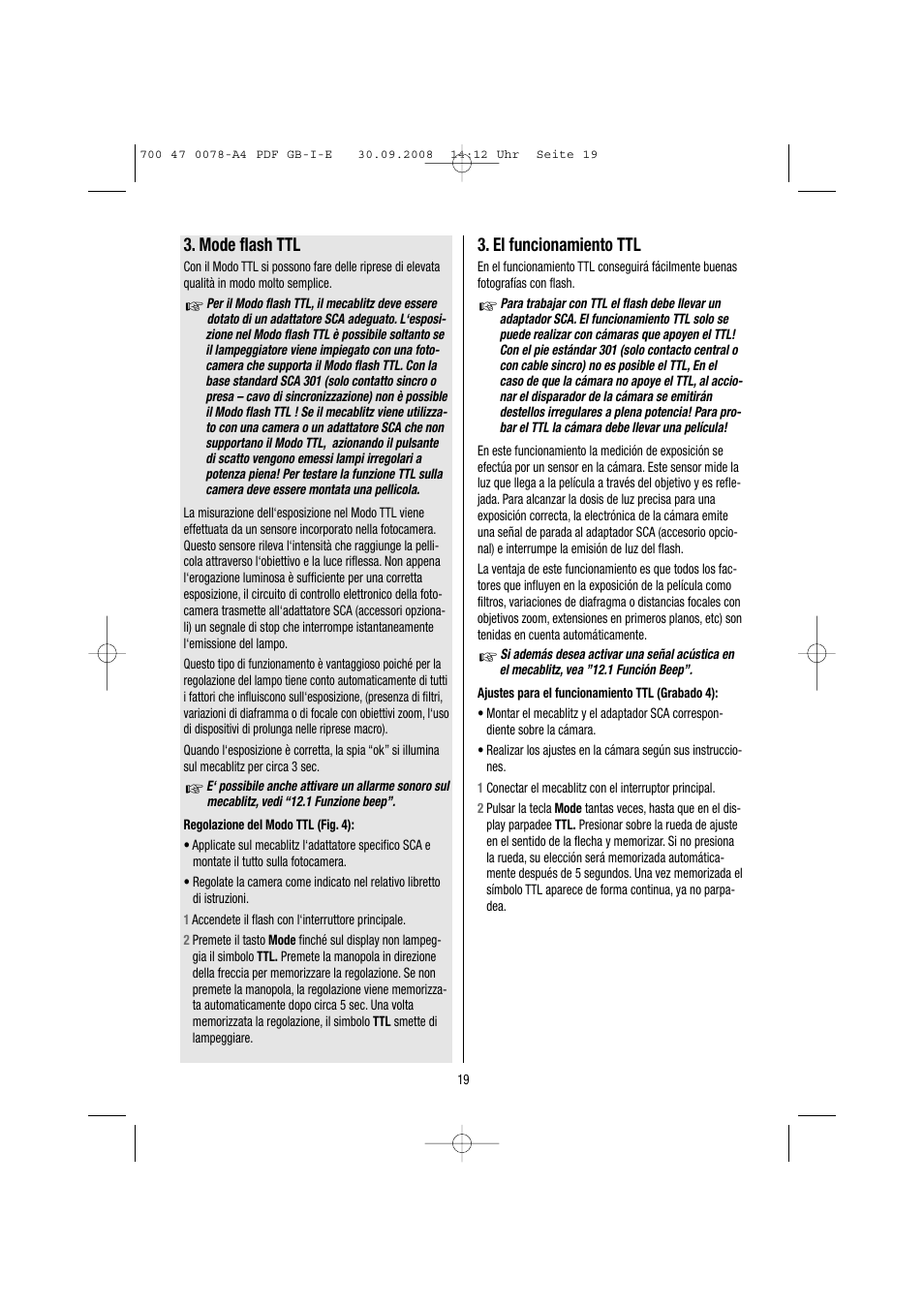 El funcionamiento ttl, Mode flash ttl | Metz Mecablitz 54 MZ-3 User Manual | Page 19 / 122