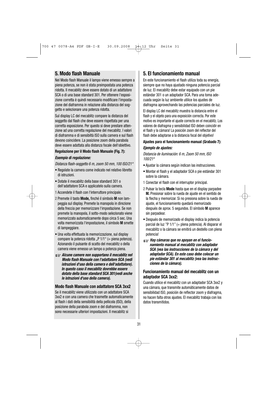 El funcionamiento manual, Modo flash manuale | Metz Mecablitz 54 MZ-3 User Manual | Page 31 / 122