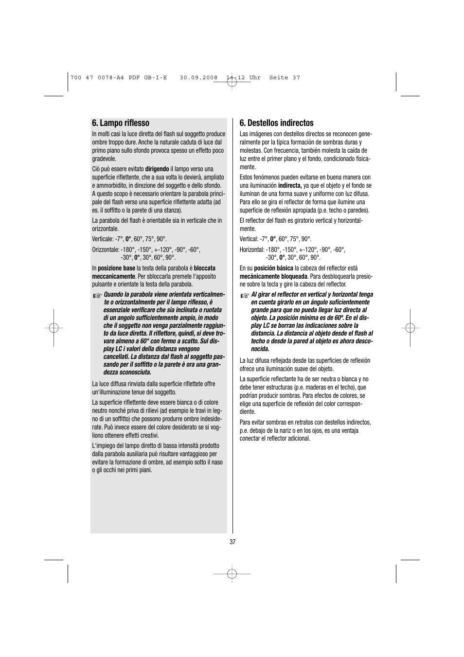Destellos indirectos, Lampo riflesso | Metz Mecablitz 54 MZ-3 User Manual | Page 37 / 122
