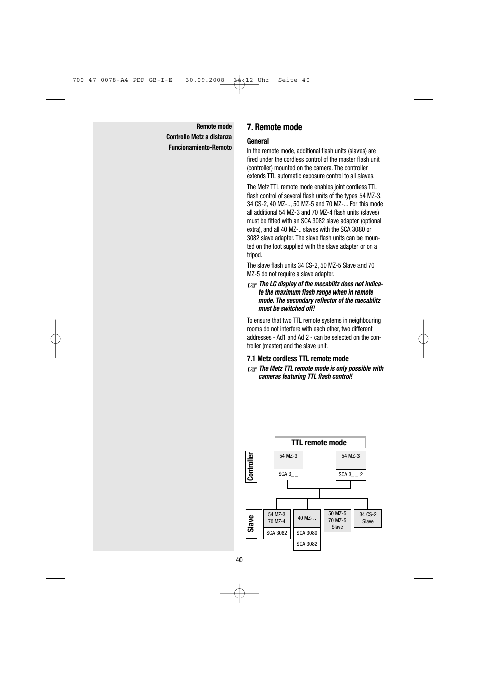 Remote mode | Metz Mecablitz 54 MZ-3 User Manual | Page 40 / 122
