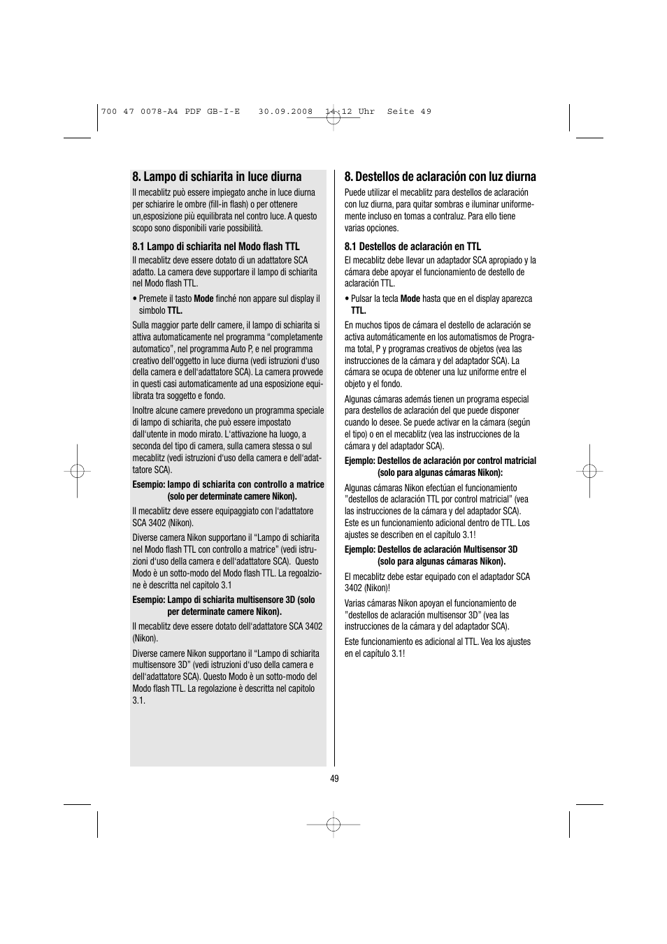 Destellos de aclaración con luz diurna, Lampo di schiarita in luce diurna | Metz Mecablitz 54 MZ-3 User Manual | Page 49 / 122
