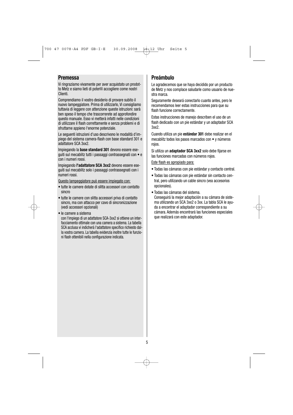 Premessa, Preámbulo | Metz Mecablitz 54 MZ-3 User Manual | Page 5 / 122