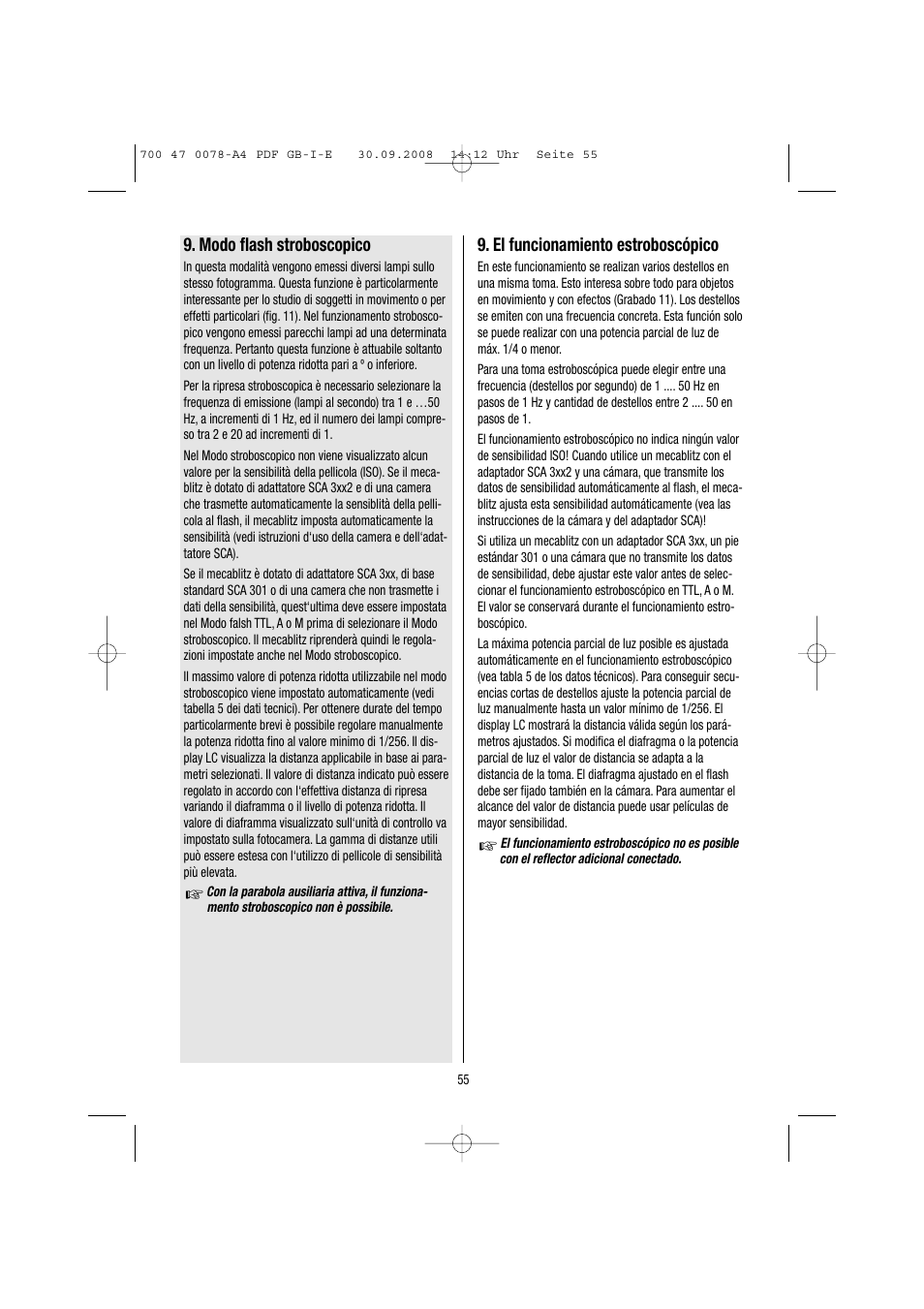 El funcionamiento estroboscópico, Modo flash stroboscopico | Metz Mecablitz 54 MZ-3 User Manual | Page 55 / 122