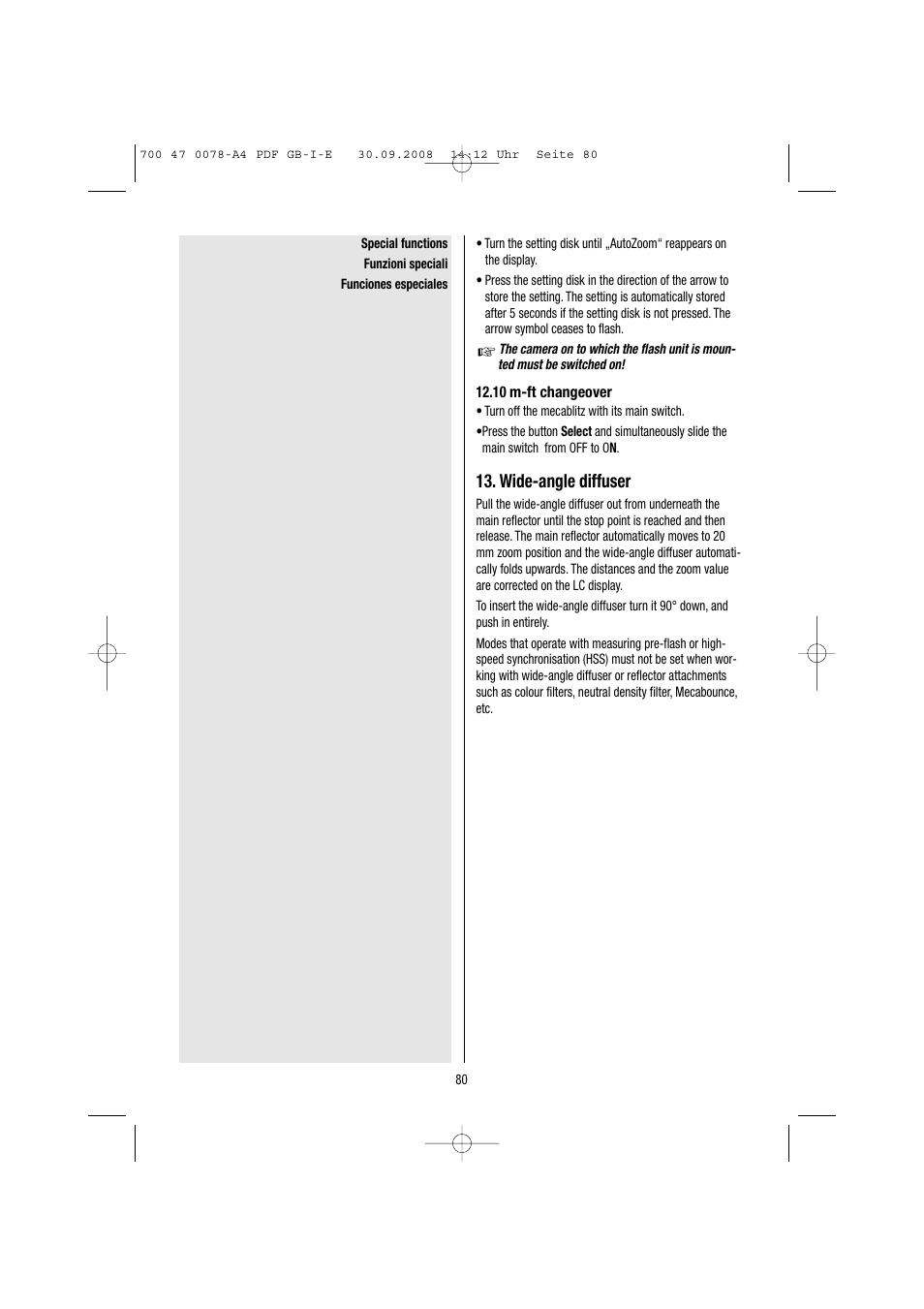 Wide-angle diffuser | Metz Mecablitz 54 MZ-3 User Manual | Page 80 / 122