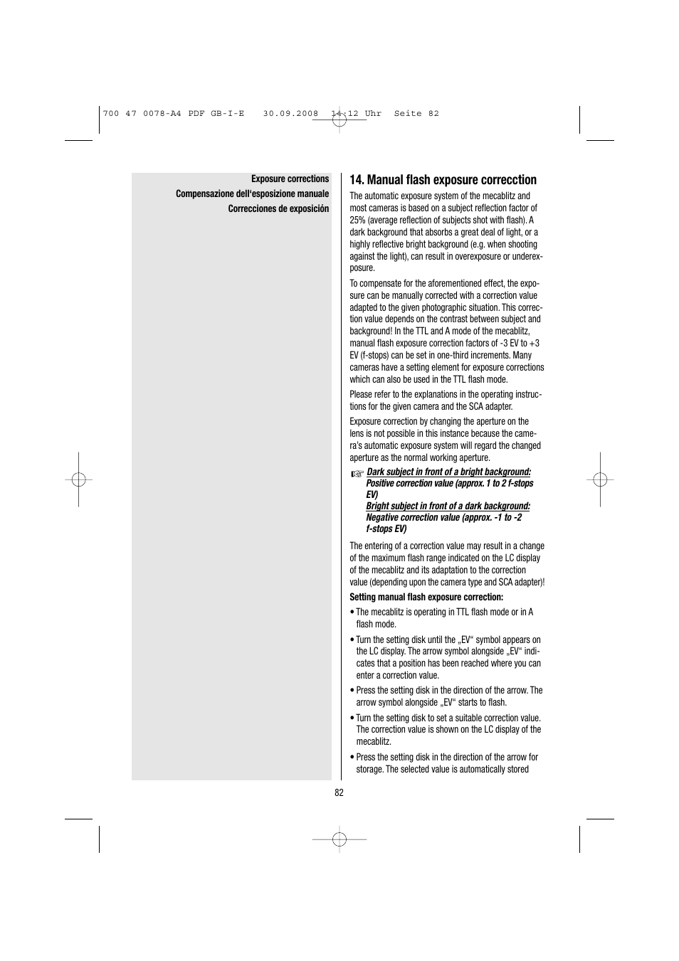 Manual flash exposure correcction | Metz Mecablitz 54 MZ-3 User Manual | Page 82 / 122