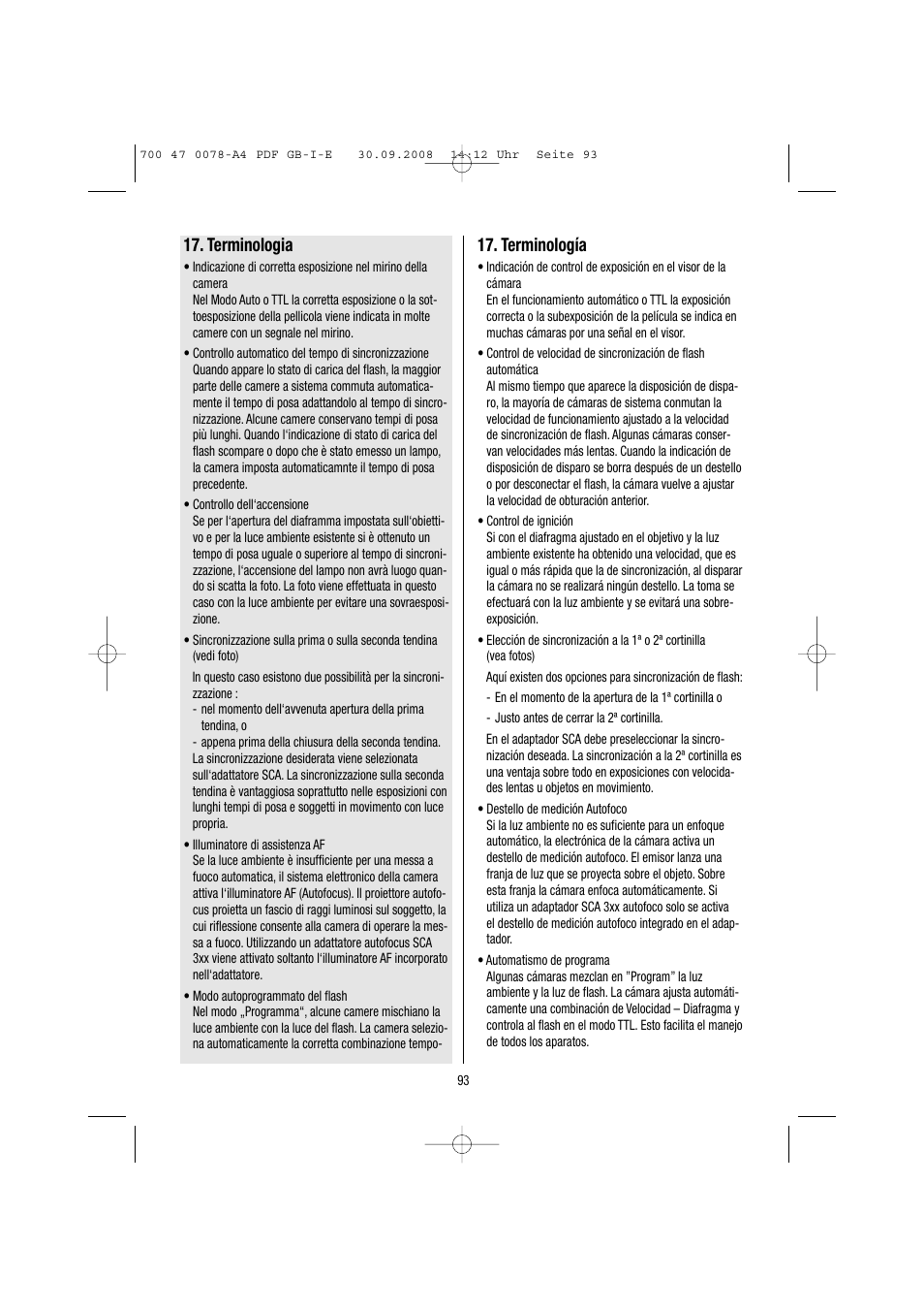 Terminología, Terminologia | Metz Mecablitz 54 MZ-3 User Manual | Page 93 / 122