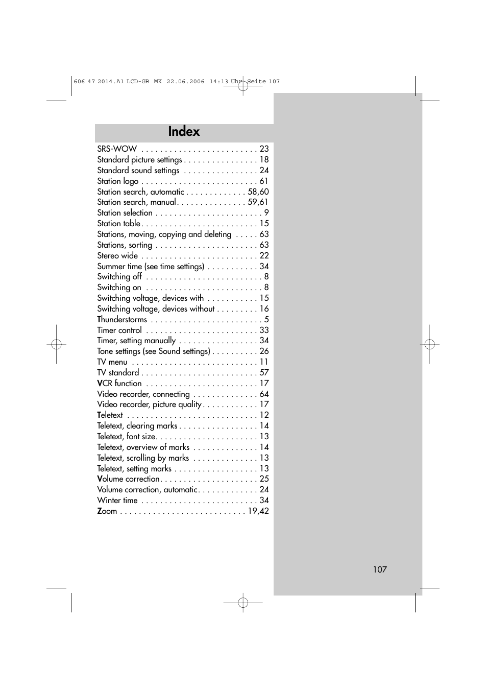 Index | Metz LCD-TV User Manual | Page 107 / 110