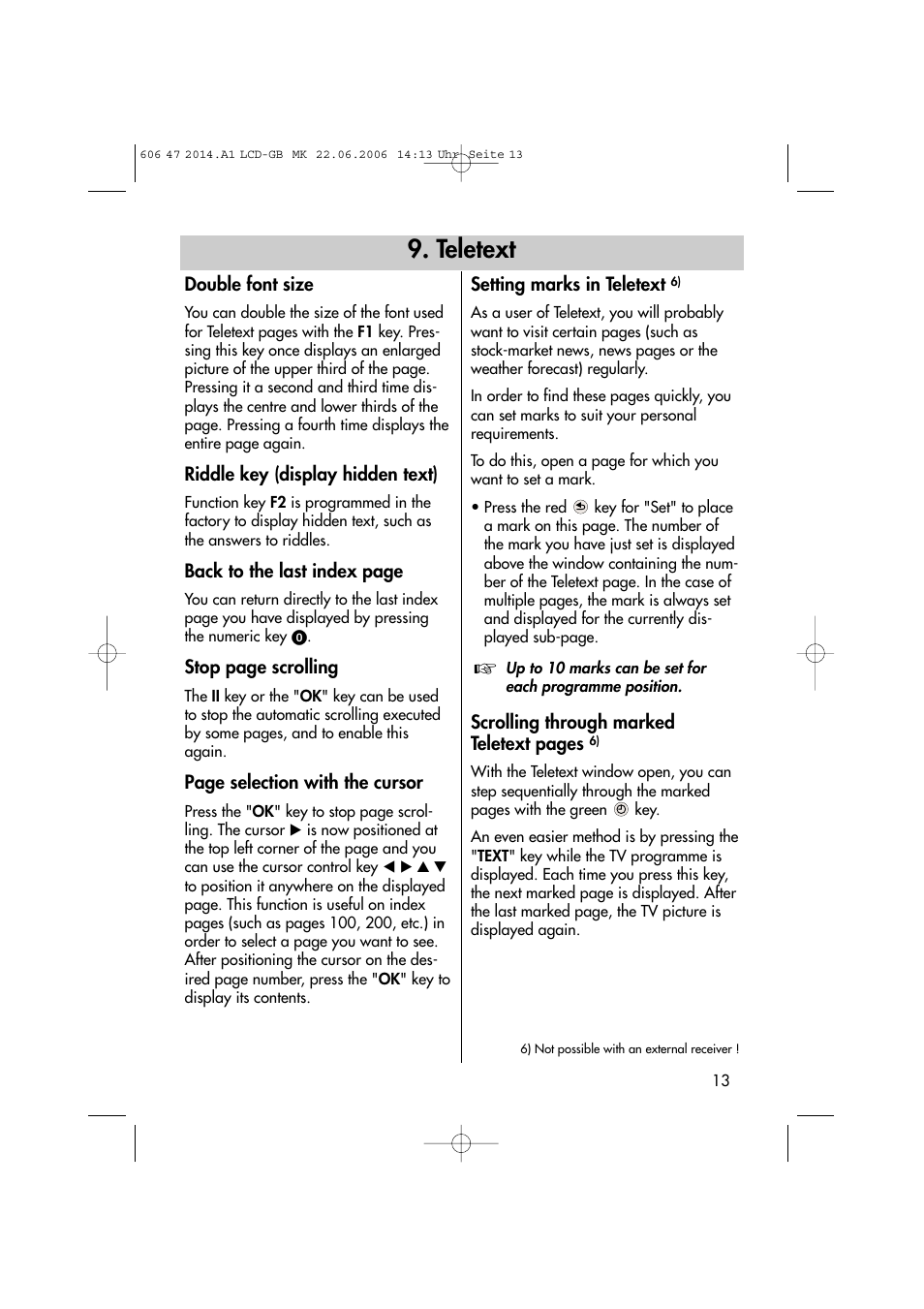 Teletext | Metz LCD-TV User Manual | Page 13 / 110