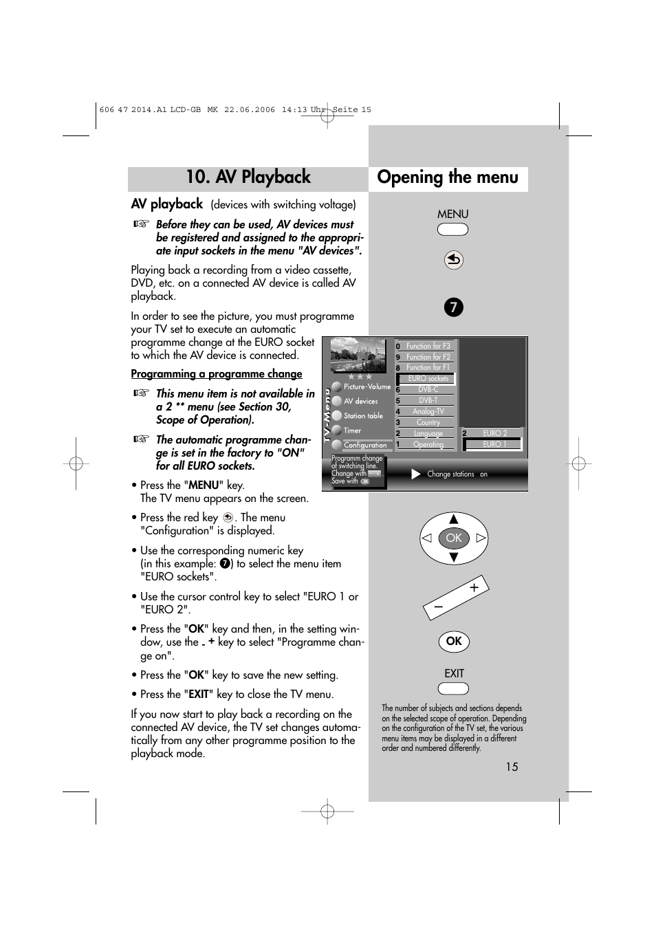 Opening the menu, Av playback | Metz LCD-TV User Manual | Page 15 / 110