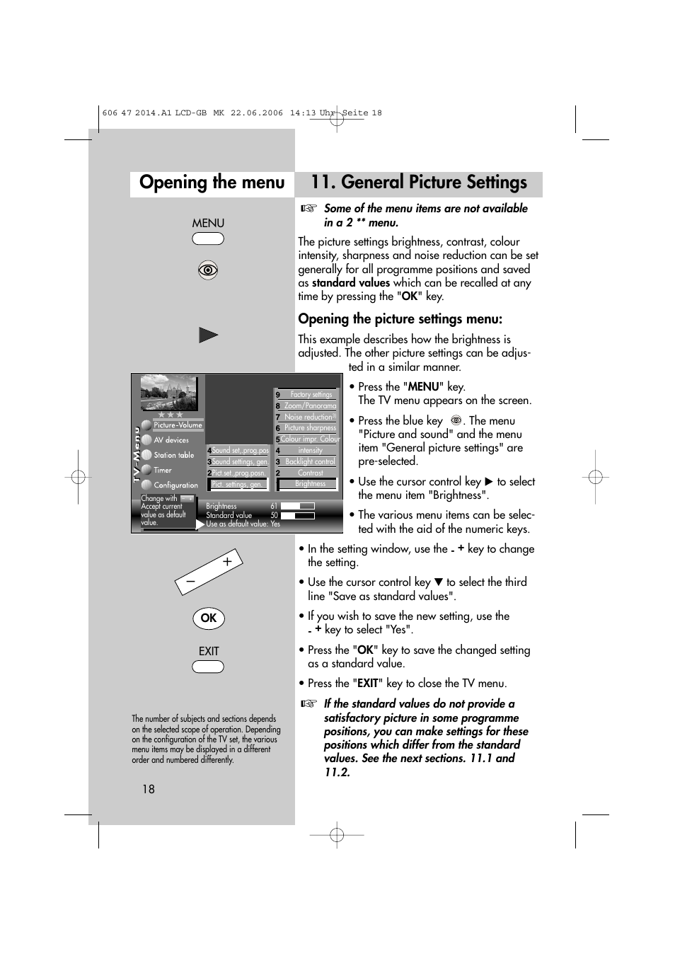 General picture settings, Opening the menu, Opening the picture settings menu | Metz LCD-TV User Manual | Page 18 / 110