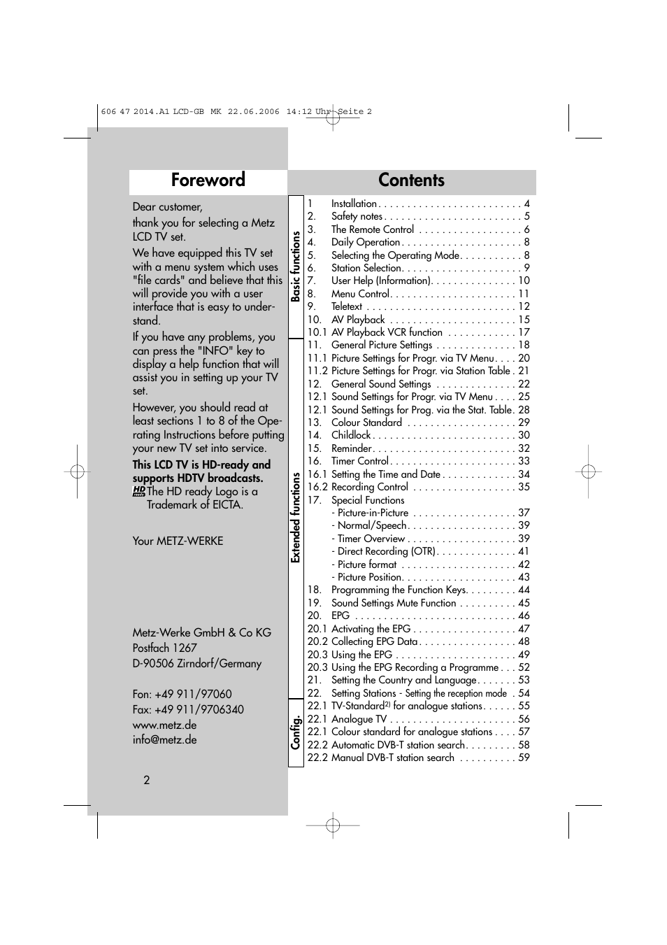 Metz LCD-TV User Manual | Page 2 / 110