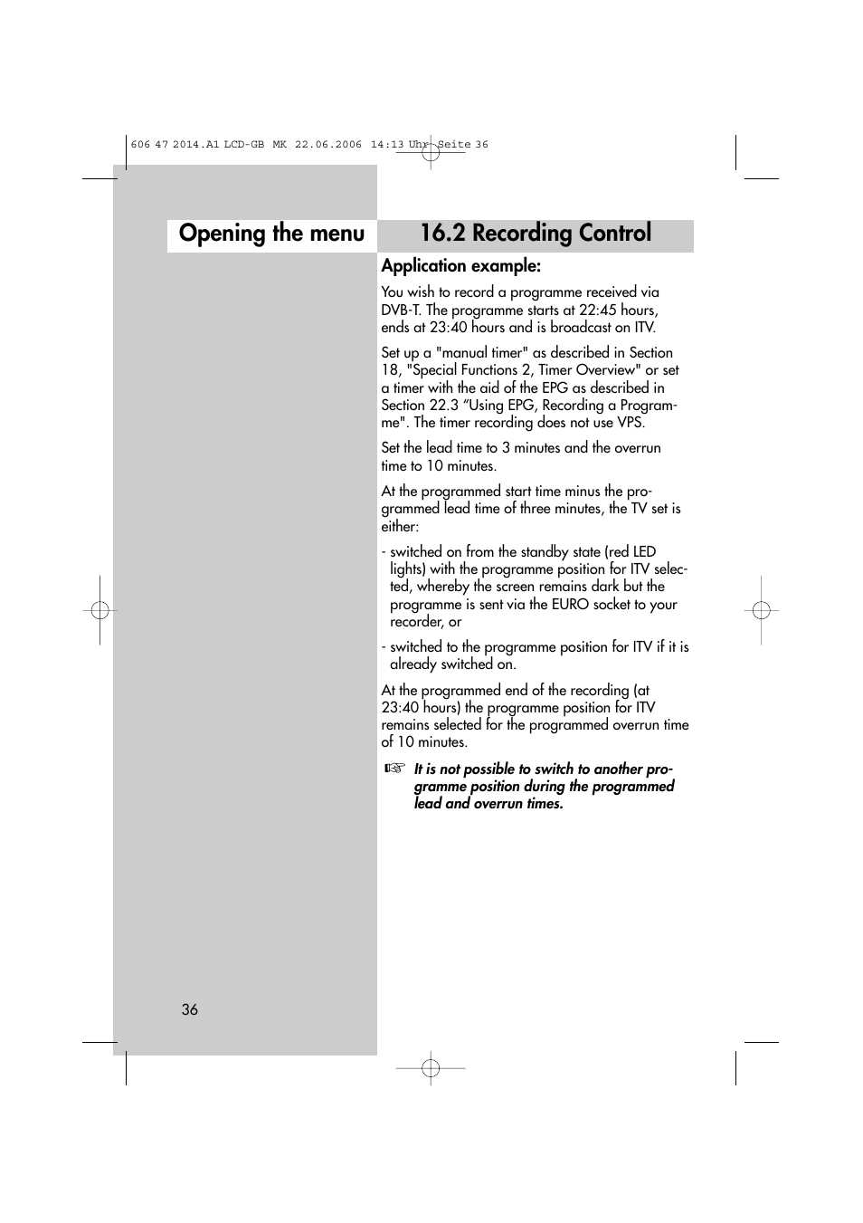 2 recording control opening the menu | Metz LCD-TV User Manual | Page 36 / 110