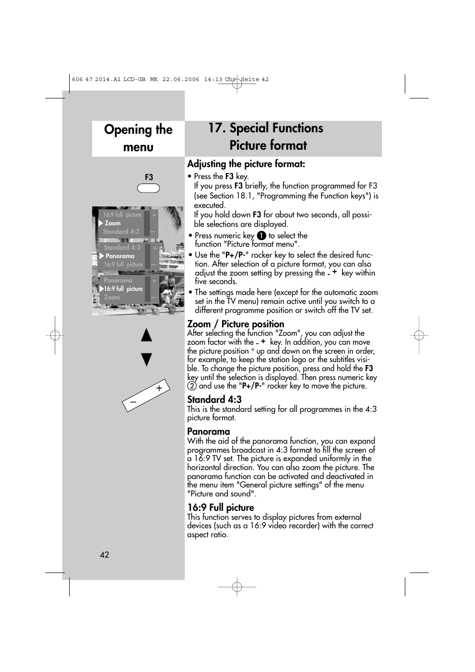 Special functions picture format opening the menu | Metz LCD-TV User Manual | Page 42 / 110