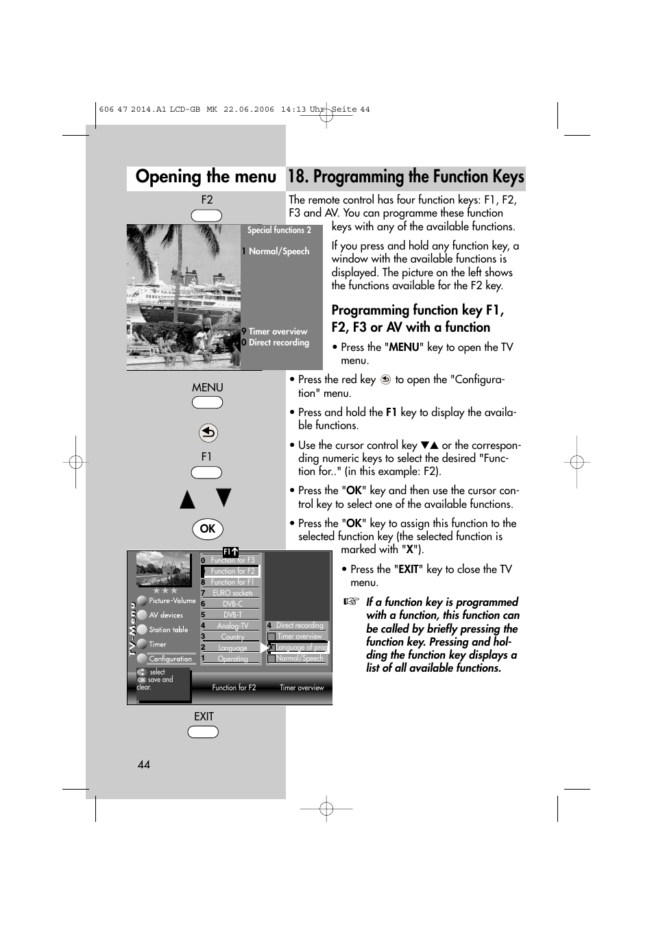 Programming the function keys opening the menu | Metz LCD-TV User Manual | Page 44 / 110