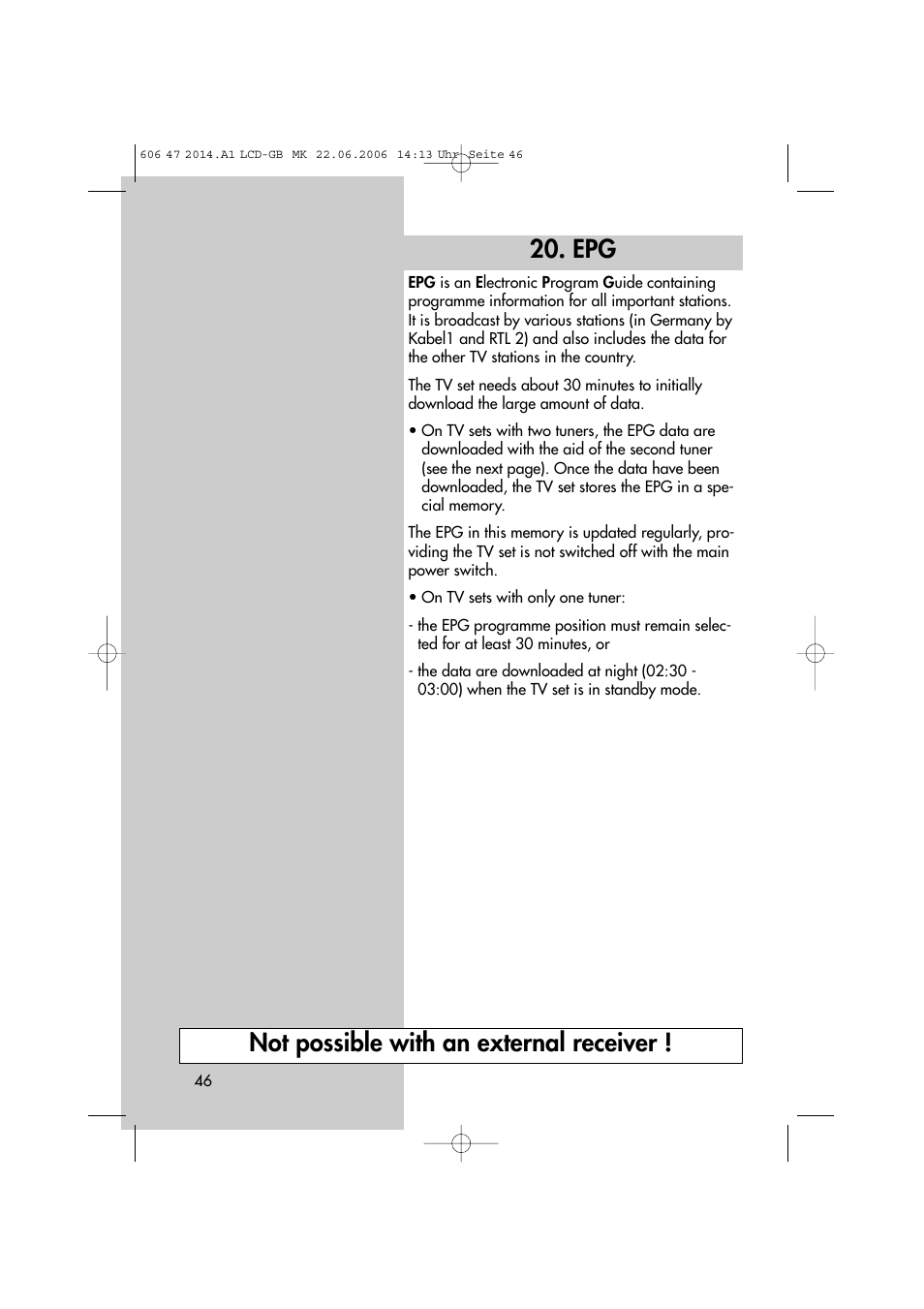 Not possible with an external receiver | Metz LCD-TV User Manual | Page 46 / 110