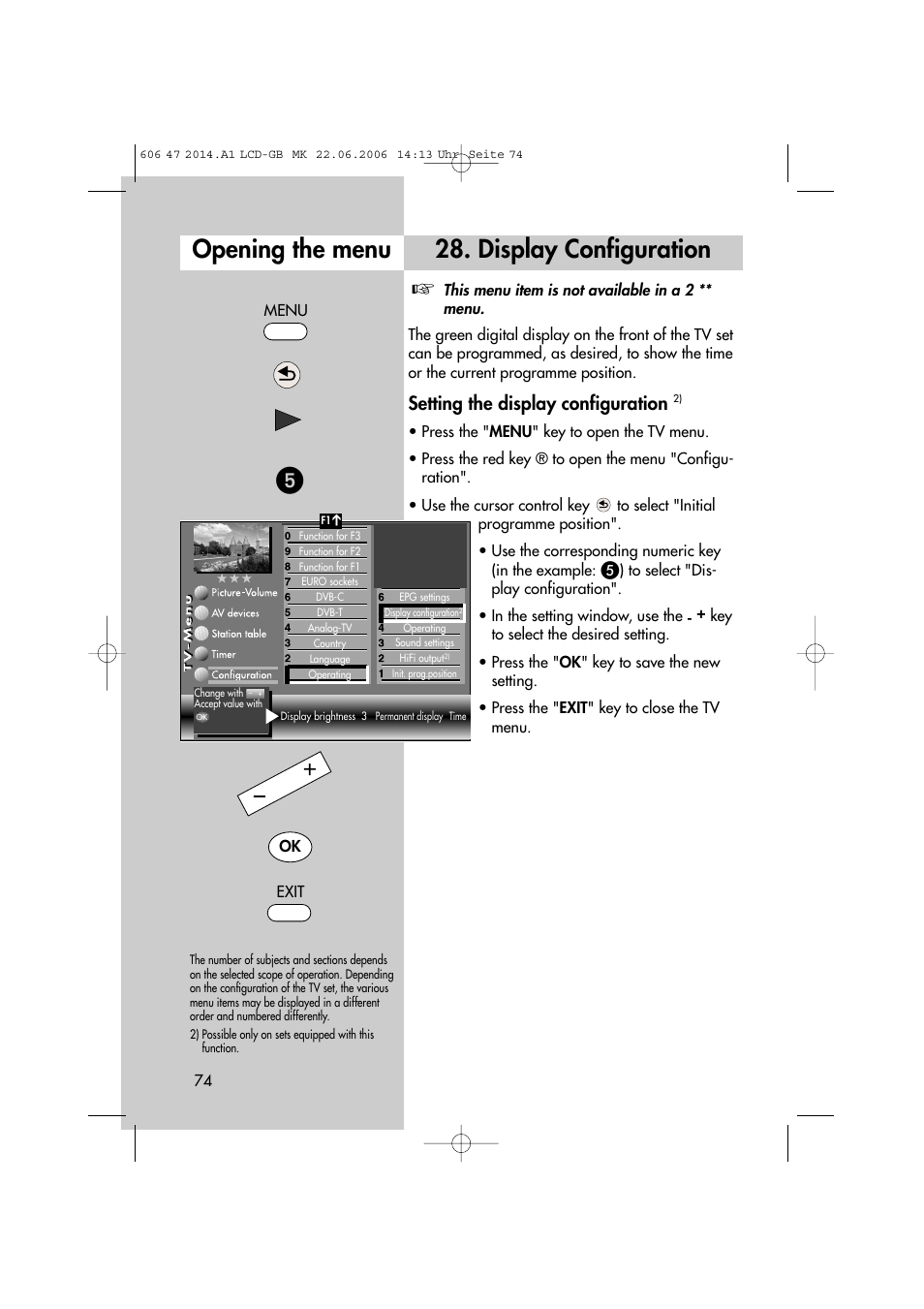 Opening the menu 28. display configuration, Setting the display configuration | Metz LCD-TV User Manual | Page 74 / 110