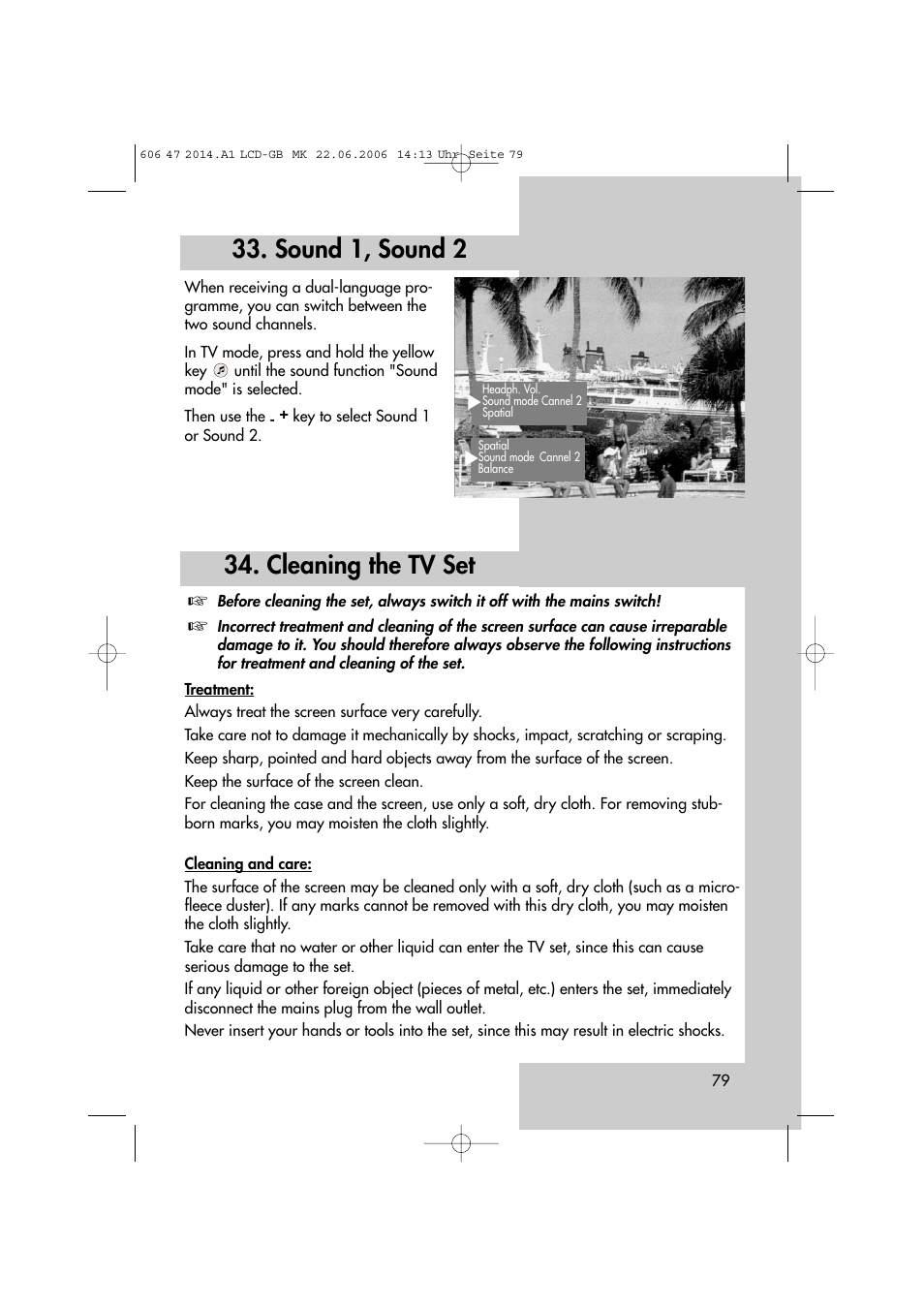 Cleaning the tv set 33. sound 1, sound 2 | Metz LCD-TV User Manual | Page 79 / 110