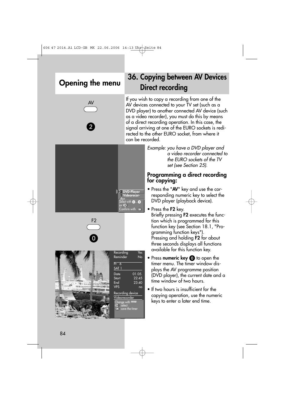 Programming a direct recording for copying | Metz LCD-TV User Manual | Page 84 / 110