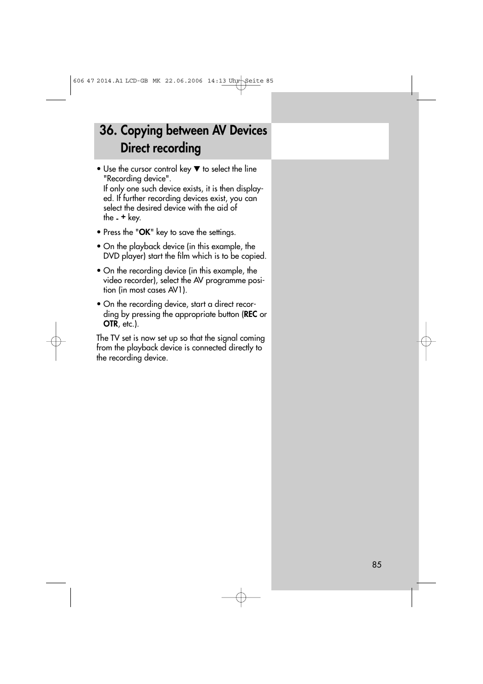 Copying between av devices direct recording | Metz LCD-TV User Manual | Page 85 / 110