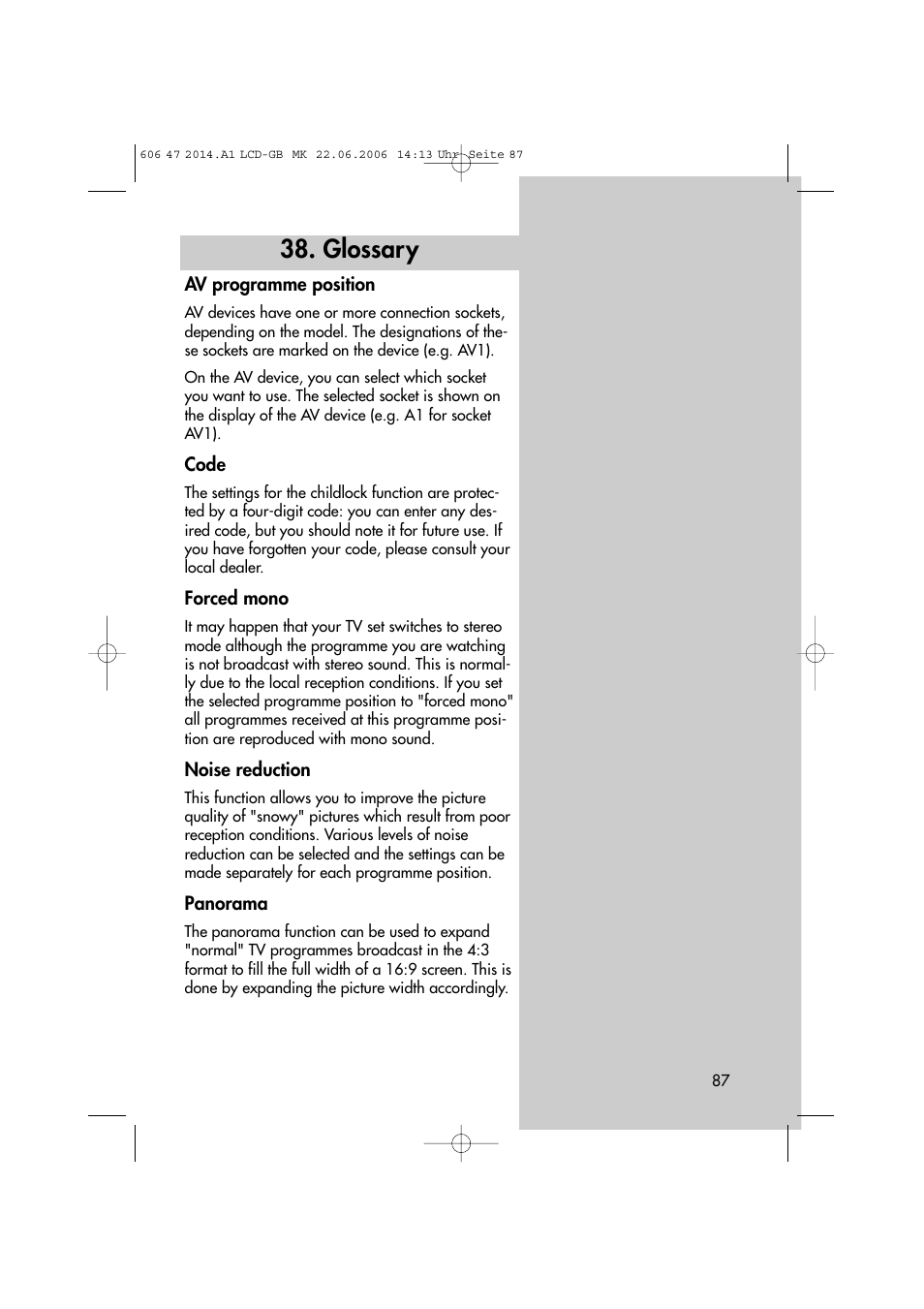 Glossary | Metz LCD-TV User Manual | Page 87 / 110