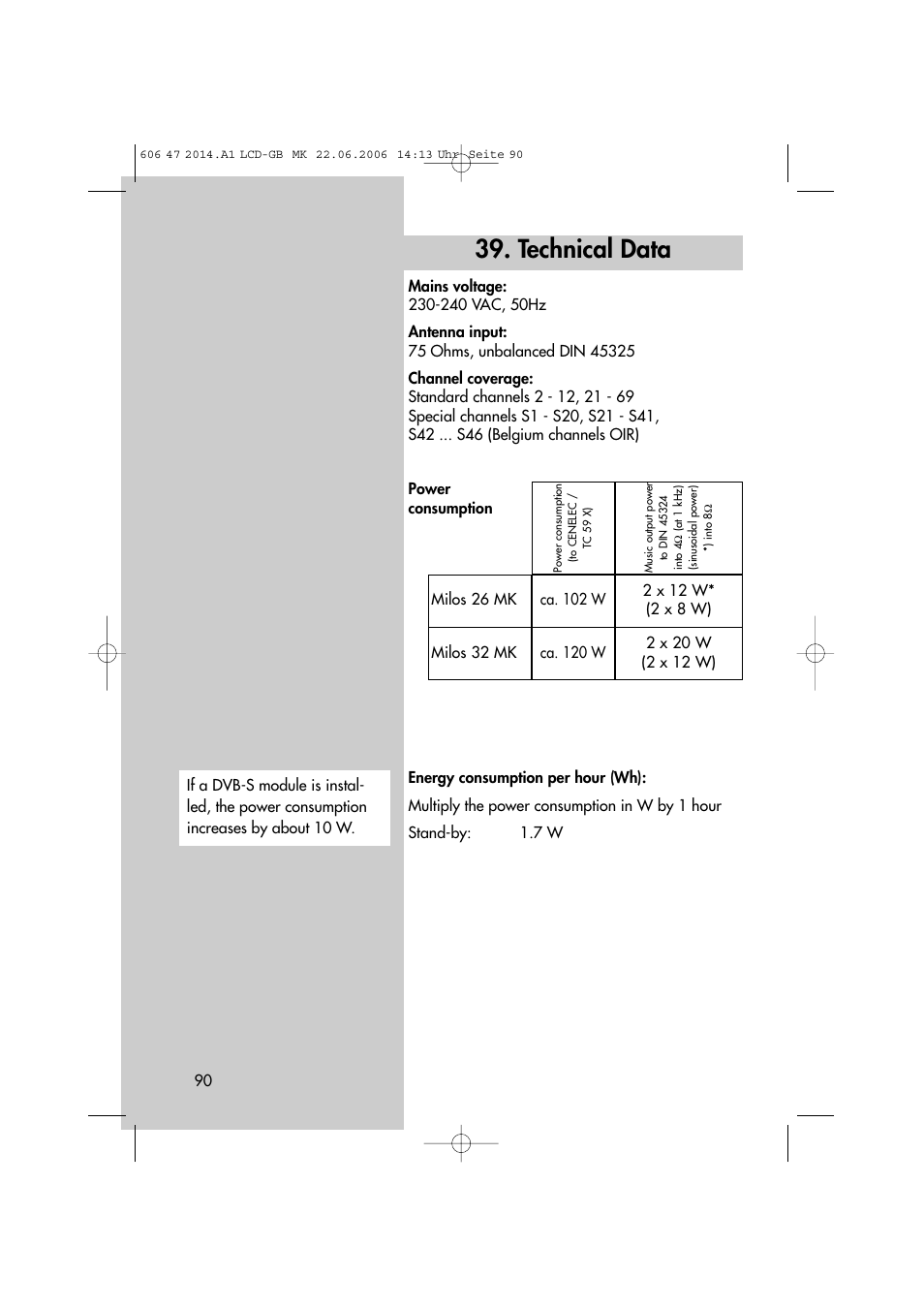 Technical data | Metz LCD-TV User Manual | Page 90 / 110