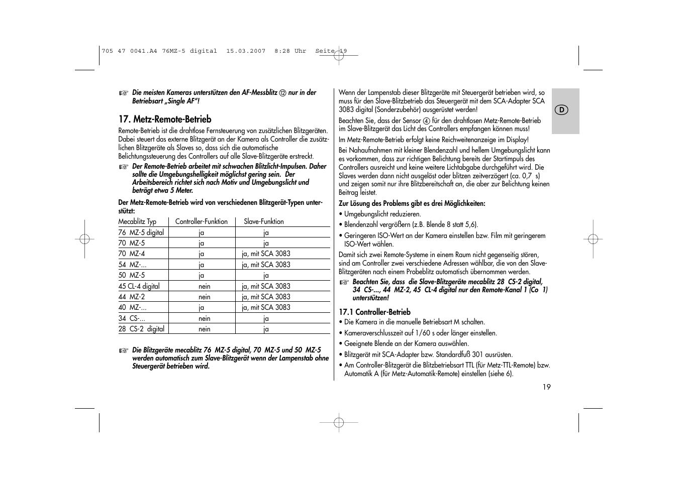 Metz 76 MZ-5 User Manual | Page 19 / 148