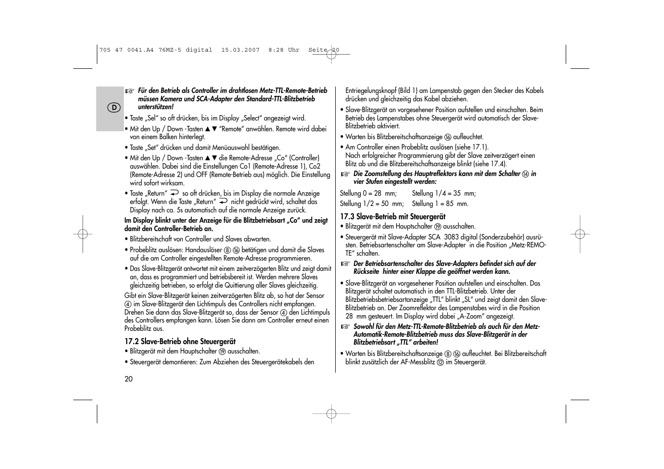 Metz 76 MZ-5 User Manual | Page 20 / 148