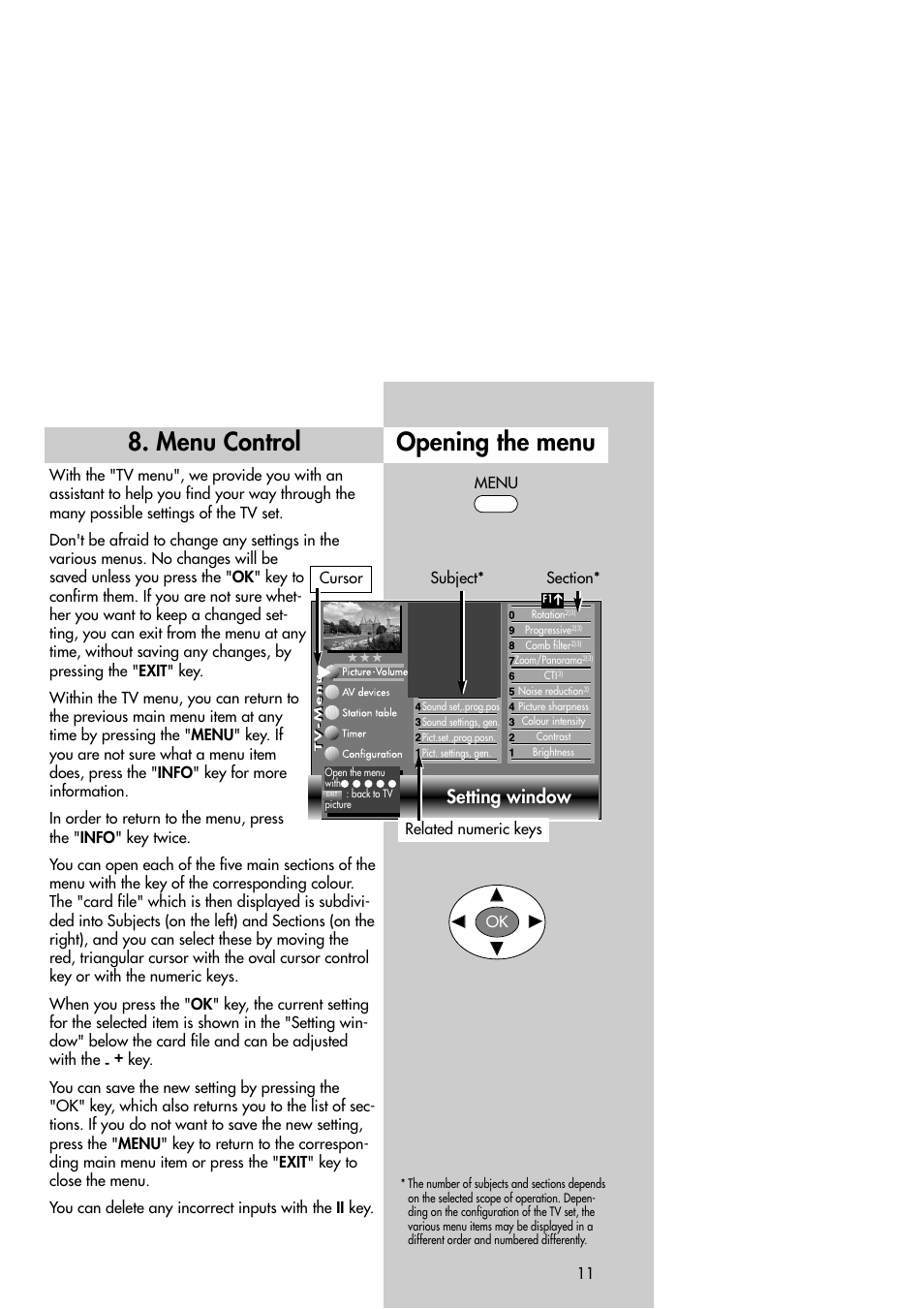 Menu control opening the menu, Setting window | Metz Slim TV User Manual | Page 11 / 100