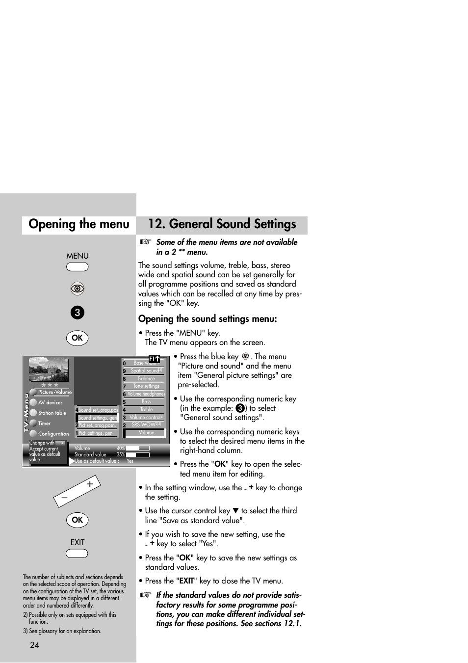 Opening the menu 12. general sound settings, Opening the sound settings menu | Metz Slim TV User Manual | Page 24 / 100